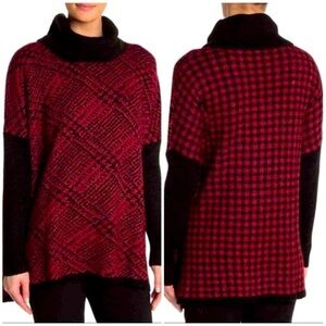 NWT Joseph A OVERSIZED Red & Black Slouchy LS Cowl Neck Patterned Sweater, Small